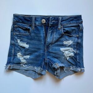 American Eagle Outfitters Medium Wash Distressed High-Rise Jean Shorts